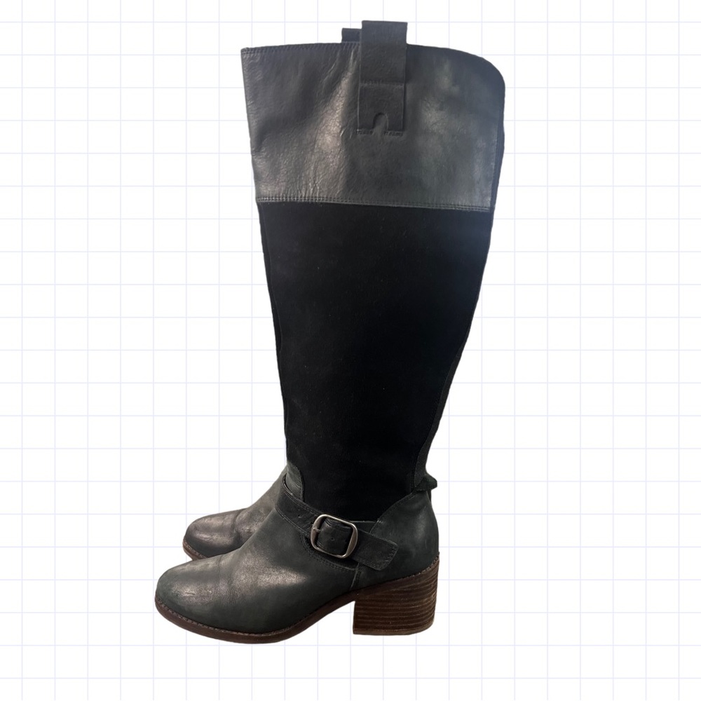 Lucky brand women size 7.5 knee high pull on riding boot black leather suede